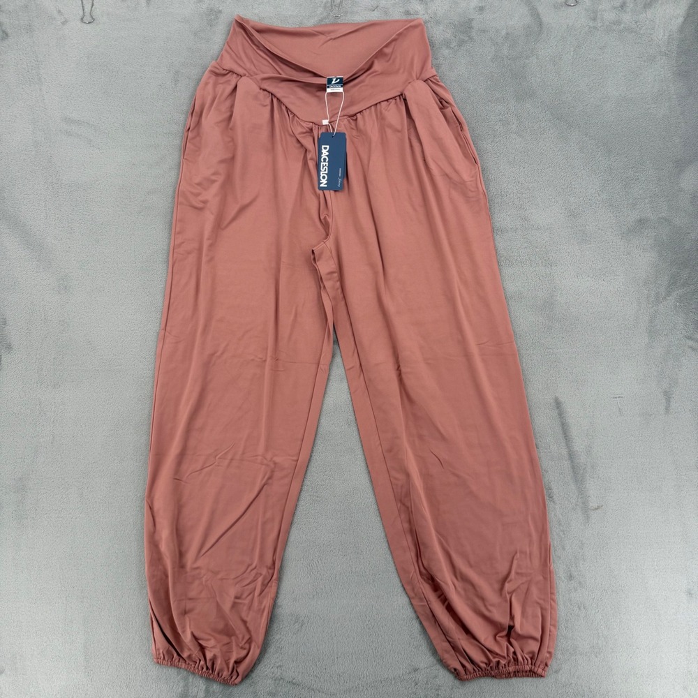 Daceslon Womens High Waisted Harem Pants Mauve Pink Yoga Joggers Size L